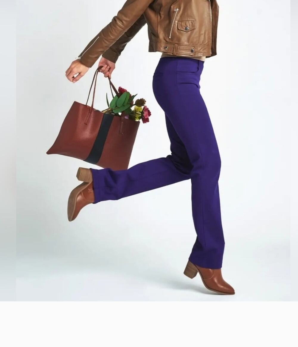Betabrand Women's Mid-Rise Straight Leg Stretch Casual Pants Large Solid Purple